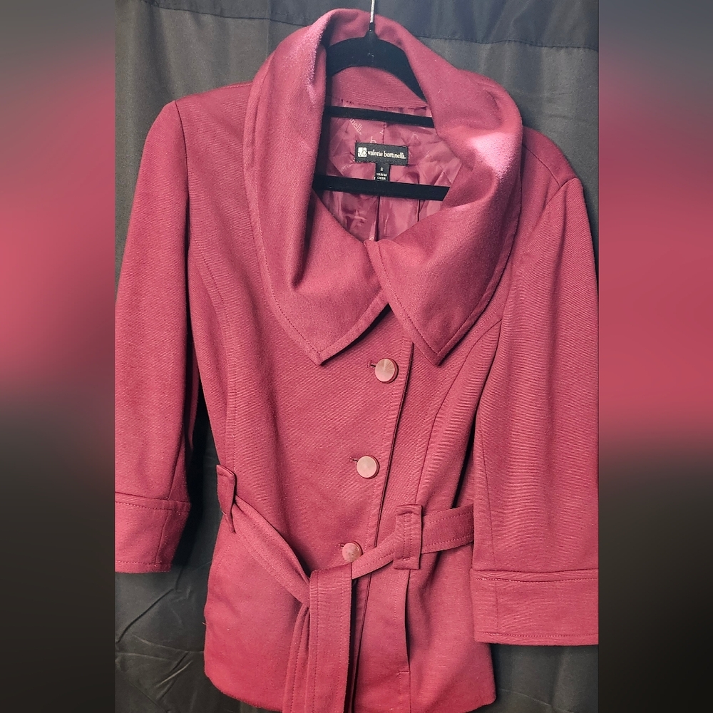 Women's Burgundy Belted Jacket‎ - Picture 3 of 7